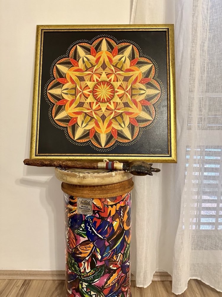 Blessing displayed above a drum