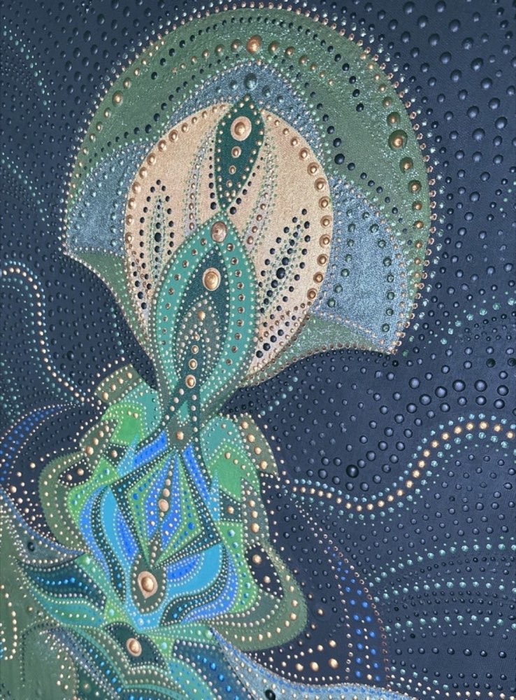 Figure and raised-dot detail of Dance of Green Tara