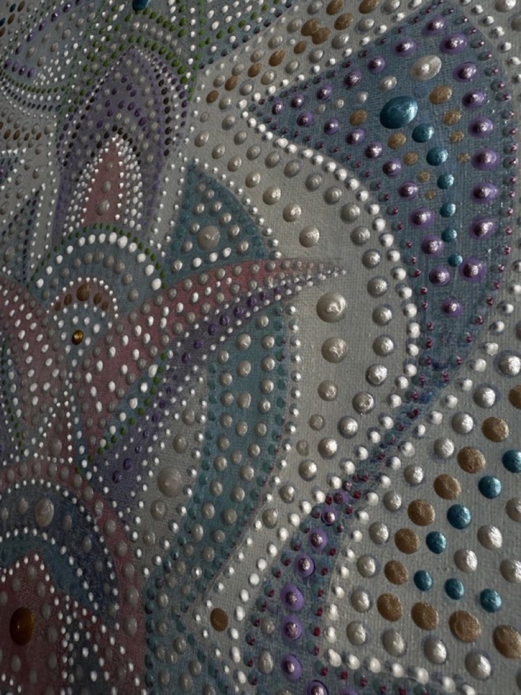 Rhythmic dot pattern detail of Dance of White Tara