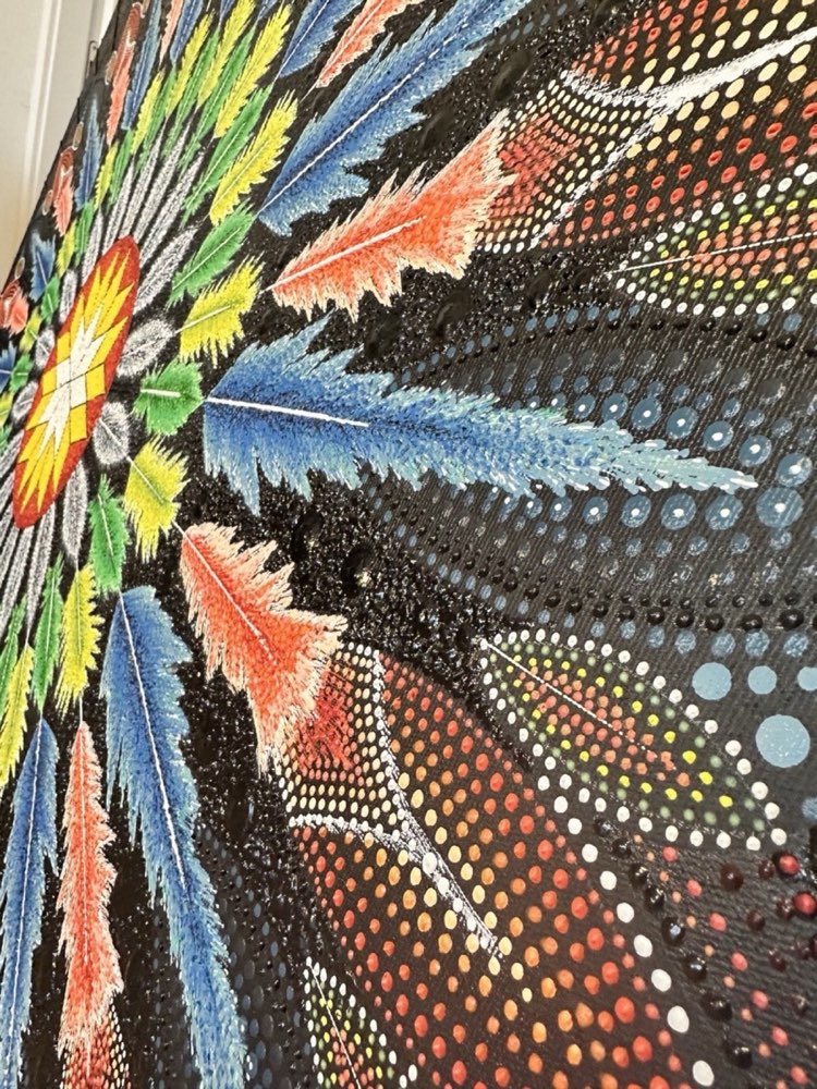 POWWOW feather forms viewed at an angle