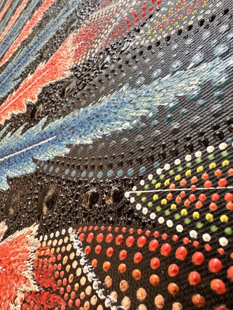 POWWOW painted surface and rhythmic dots